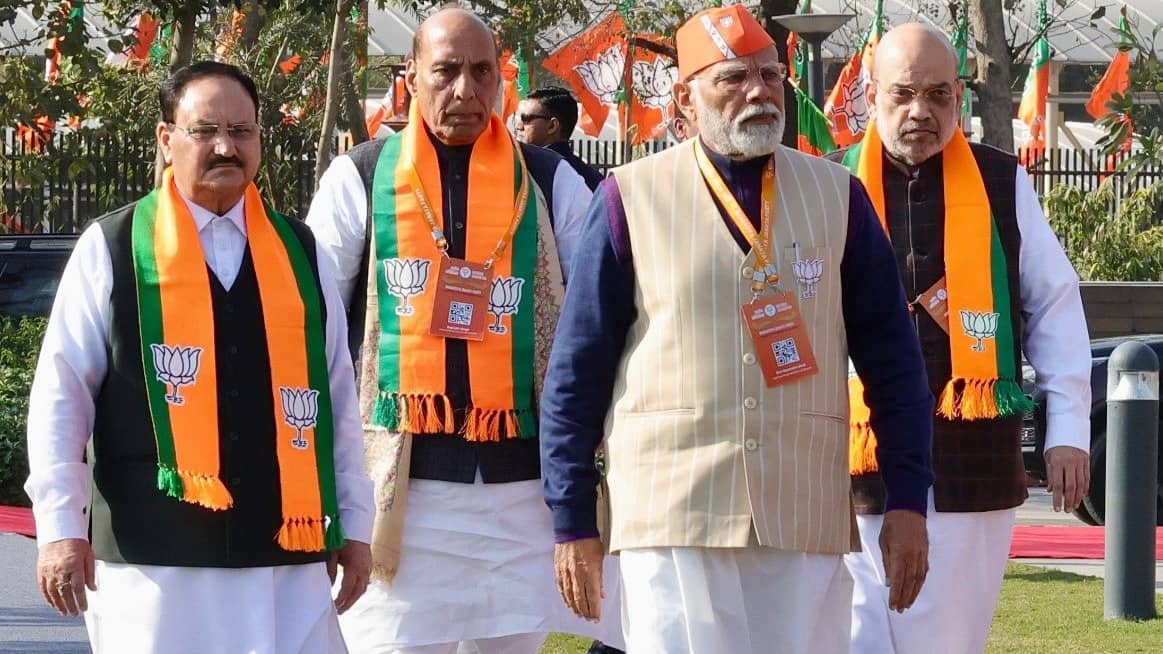 PM Modi, JP Nadda, Rajnath Singh and Amit Shah at the BJP Convention