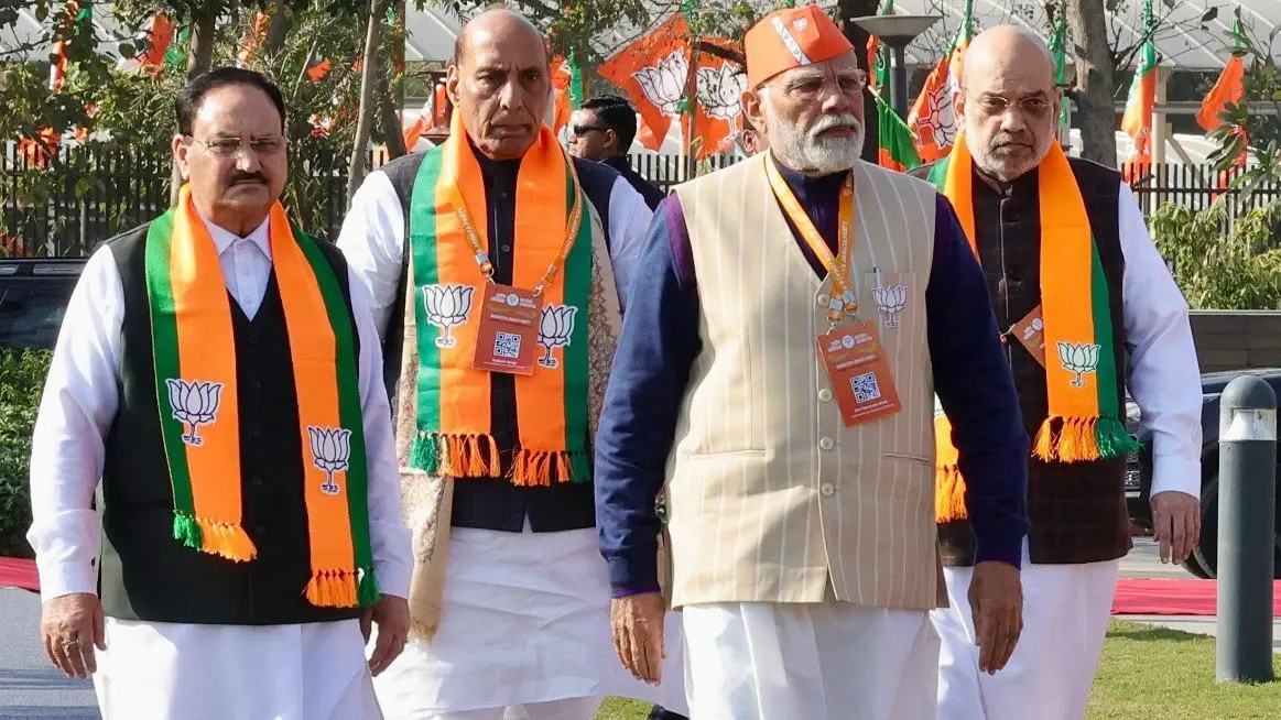 PM Modi, JP Nadda, Rajnath Singh and Amit Shah at the BJP Convention
