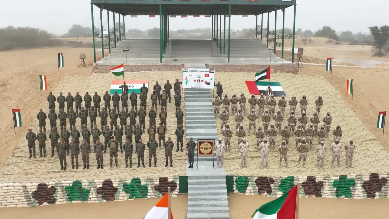 India welcomes UAE forces for 'Desert Cyclone 2024' to train in urban warfare in Rajasthan A joint contingent comprising 45 soldiers from both the UAE and India.