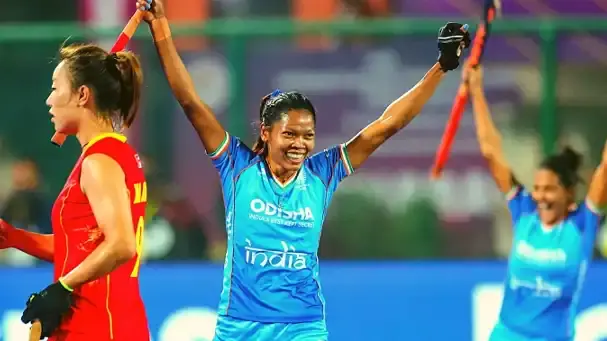 Salima Tete reacts during India's win over China at the Asian Champions Trophy in Ranchi on Monday.