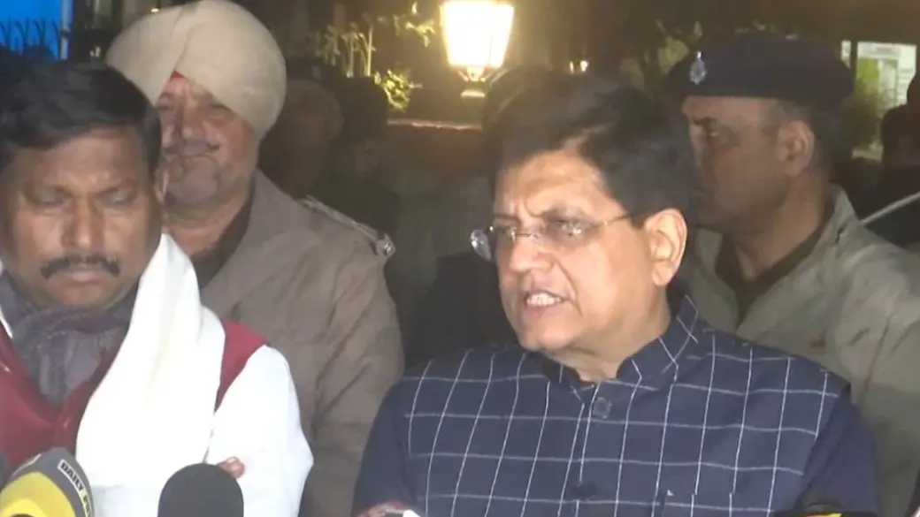 Union Ministers Piyush Goyal and Arjun Munda following talks with Farm Union leaders
