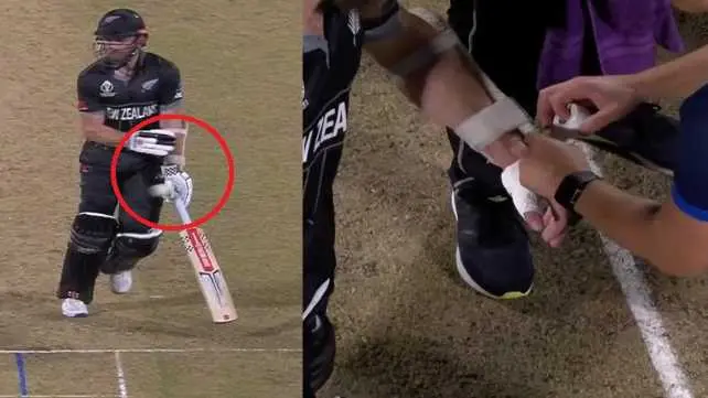 Kane Williamson after been hit on the thumb during the NZ vs BAN match