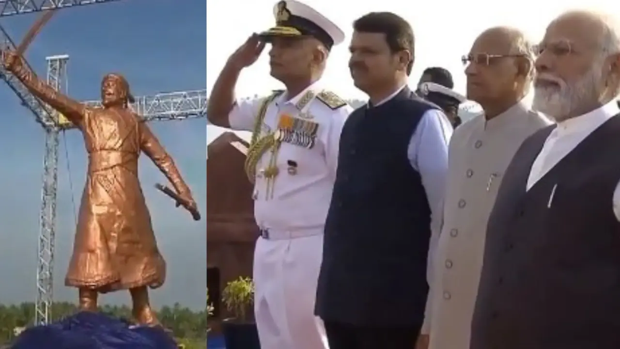 PM Modi unveils Shivaji Maharaj statue at Rajkot fort in Maharashtra's Sindhudurg PM Modi unveils Shivaji statue before Navy Day demos.