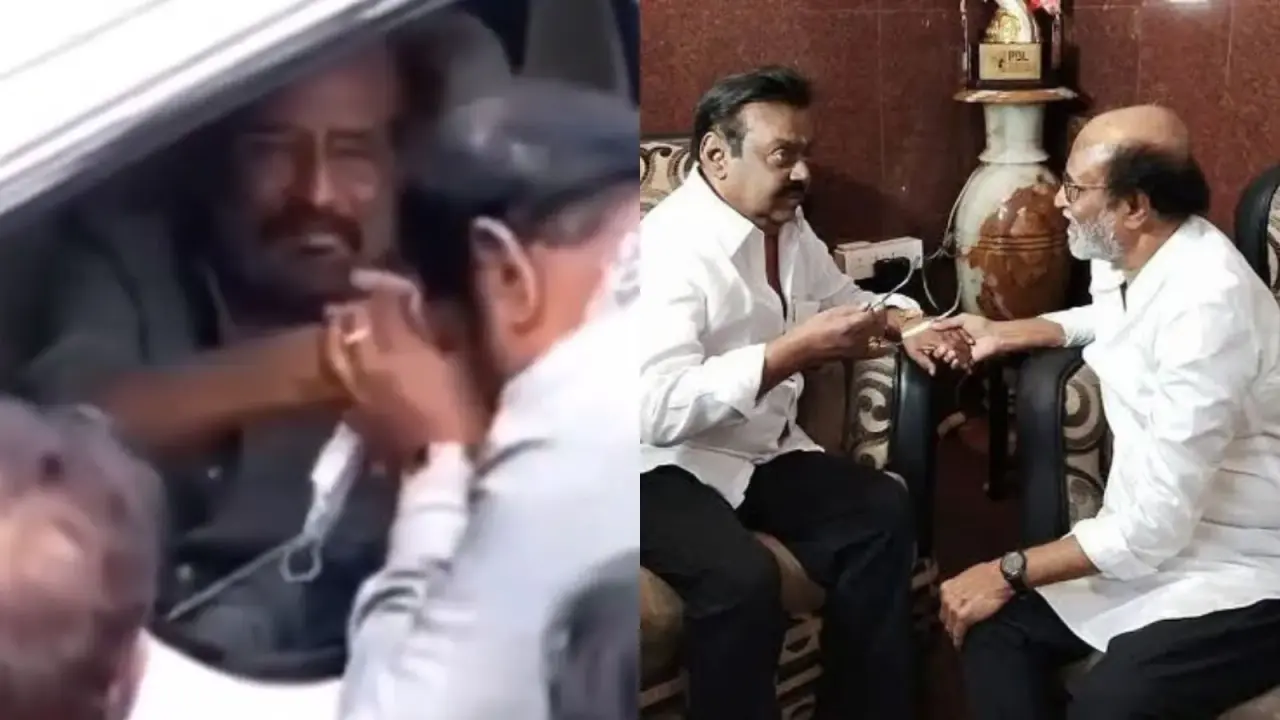 Vijayakanth funeral: Rajinikanth breaks down in his car after paying homage to Captain | Video Rajinikanth and Vijayakanth