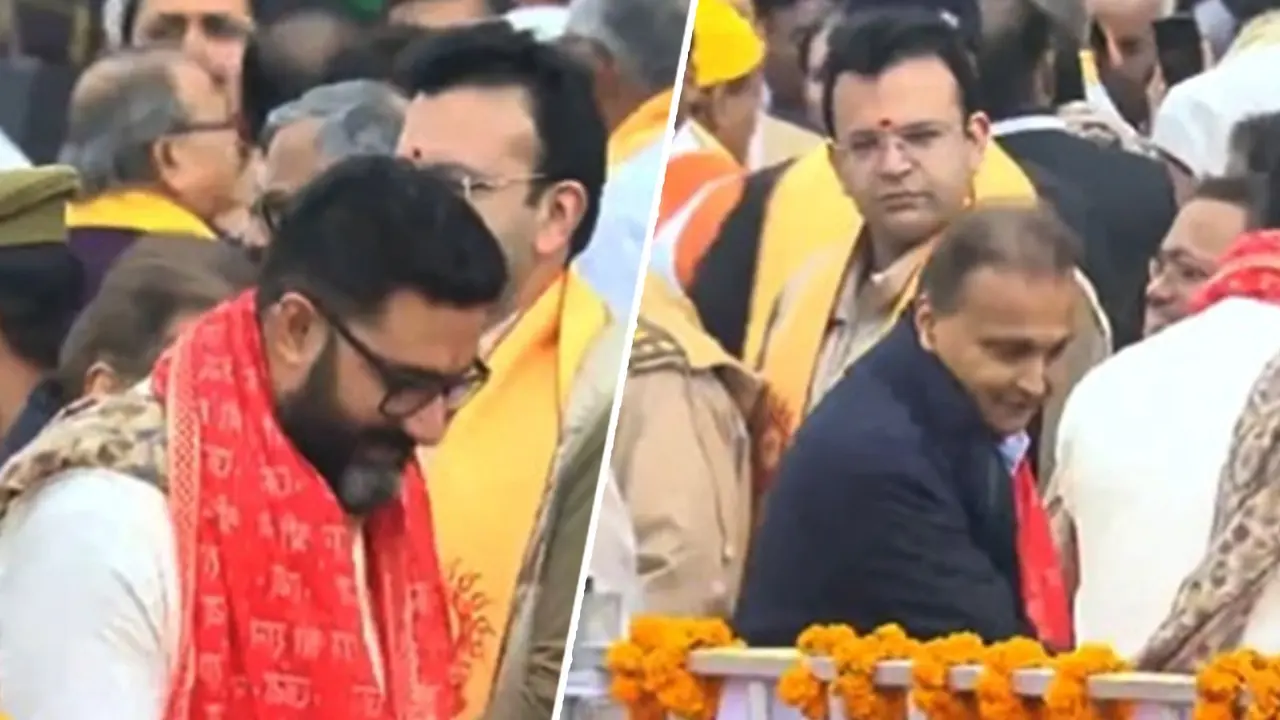 Ram Mandir Pran Pratishtha: Amitabh Bachchan, Abhishek Bachchan Touch Down Ayodhya Abhishek Bachchan and Amitabh Bachchan