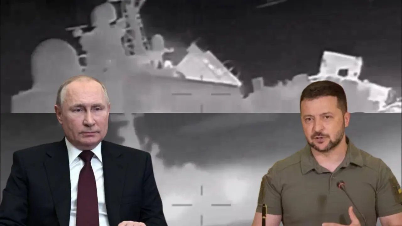 Video: Ukraine Obliterates Russia's $60 Million Warship in Black Sea, 40 Sailors on Board Ukraine’s president, Volodymyr Zelenskyy and Russia's President Vladimir Putin.