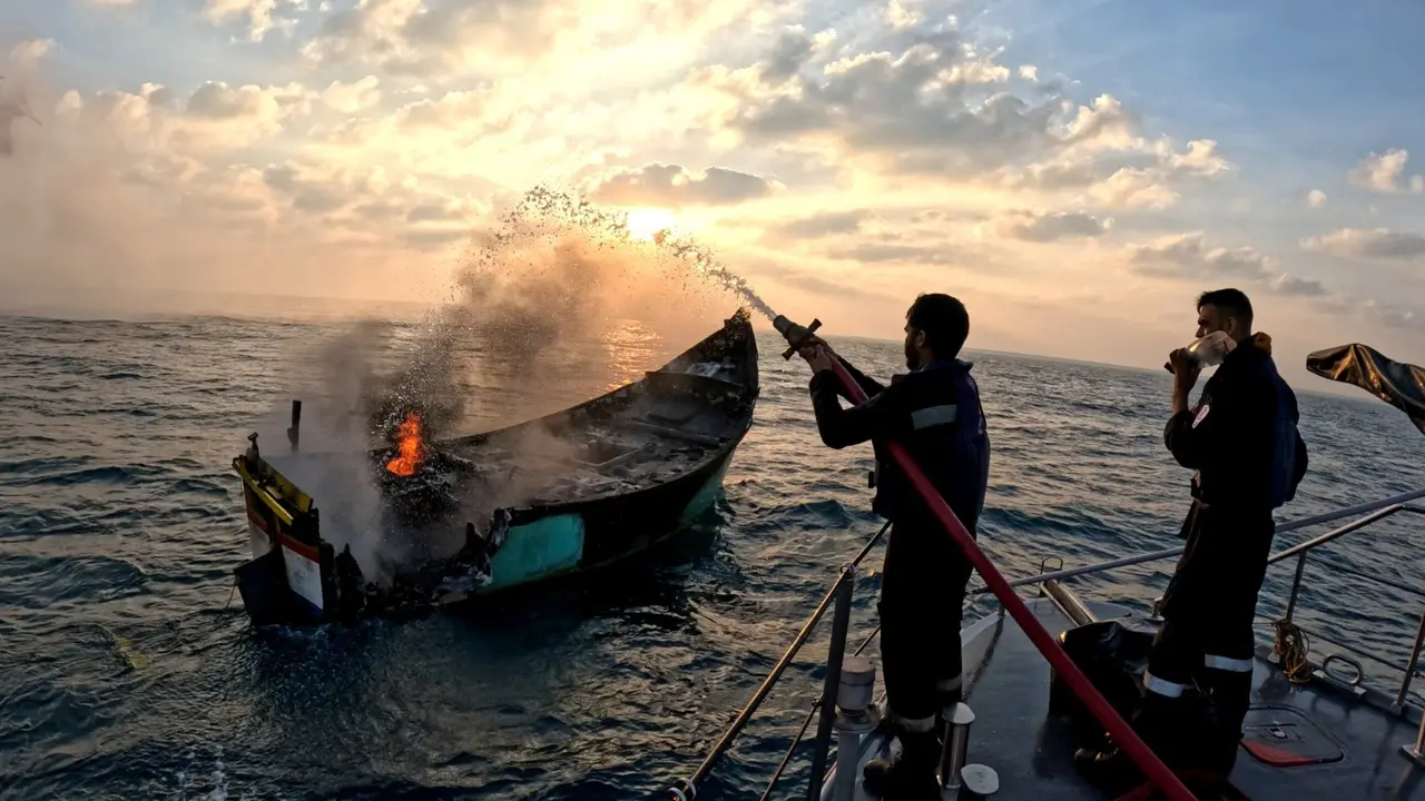 Indian Navy and Offshore Support Vessel Aid in Fire Rescue Operation at ODA Kakinada The Indian Navy ship T 38, in collaboration with the Offshore Support Vessel MV Erin, successfully extinguished a fire onboard the Fishing Vessel S Nookaraju