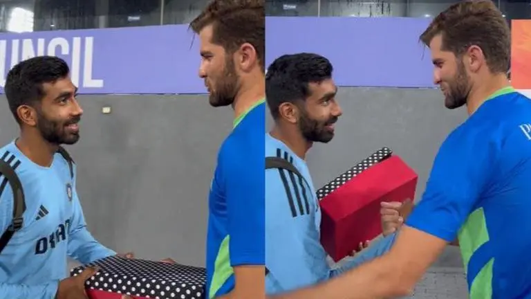 Shaheen Afridi presents gift to 'new dad' Jasprit Bumrah after birth of his son | WATCH Jasprit Bumrah