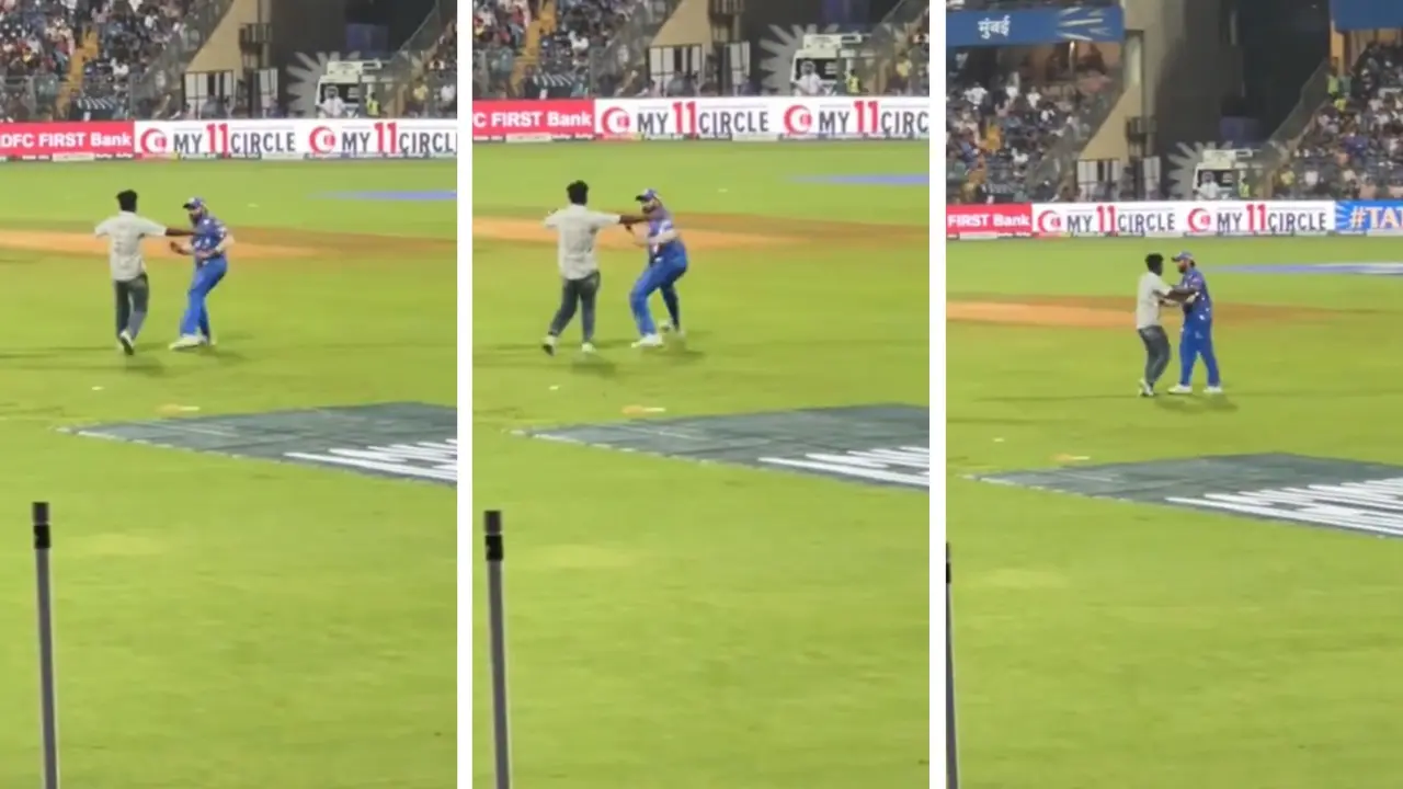 Scary moment for Rohit Sharma as CRAZY FAN frightens ex-MI skipper; Rohit refuses to hug him MI vs RR: Rohit Sharma scared by fan in Mumbai
