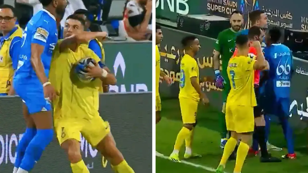Angry Cristiano Ronaldo ELBOWS opponent, then threatens to PUNCH REFEREE after being SENT OFF Cristiano Ronaldo sent off in Al Nassr vs Al Hilal match