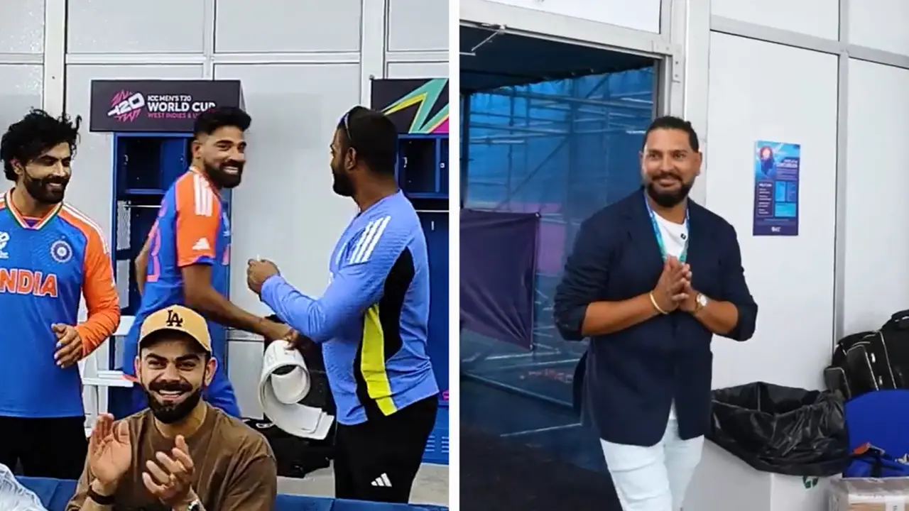 IND vs USA: Yuvraj Singh enters India's dressing room, Siraj gets SPECIAL gift from the legend-WATCH IND vs USA: Yuvraj Singh enters India's dressing room