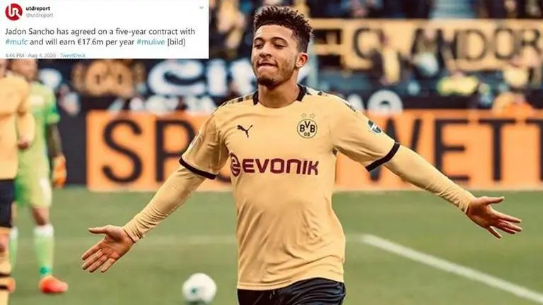 Jadon Sancho agrees 5-year deal worth €17.6m per year with Man United: Report jadon sancho