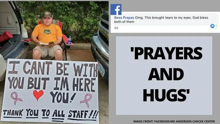 Man sits with poster outside hospital for wife undergoing chemo, gesture wins hearts US