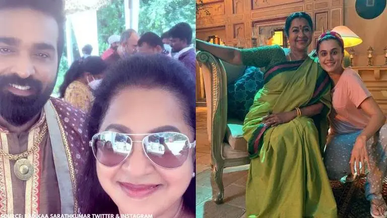 Radikaa Sarathkumar shares BTS pictures from sets of Vijay Sethupathi-Taapsee Pannu film Radikaa Sarathkumar