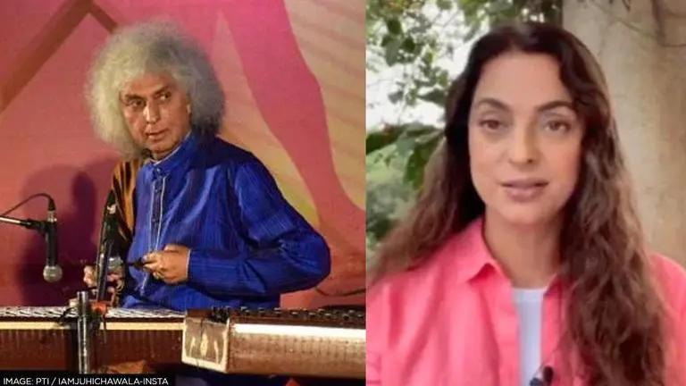 Pandit Shiv Kumar Sharma's prayer meet: Juhi Chawla breaks down while paying last respects pandit shivkumar sharma