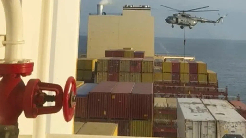 Iranian Commandos Seize Israeli-Affliated Cargo Ship in Possible Retailation for Consular Strike A screen grab from the purpoted video of the cargo ship attack given to the Associated Press.
