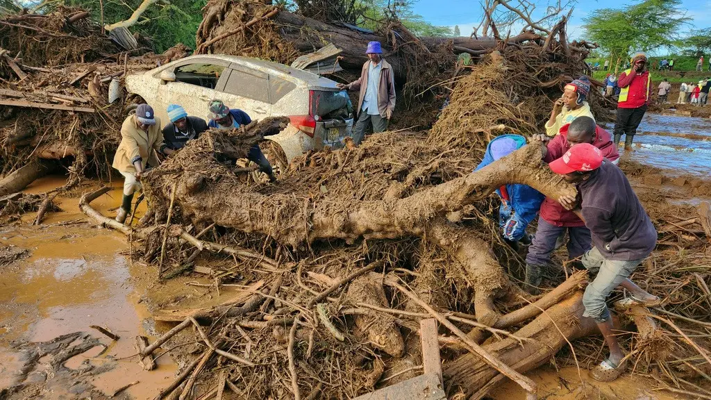 The collapse of the dam in western Kenya led to a major road being blocked.