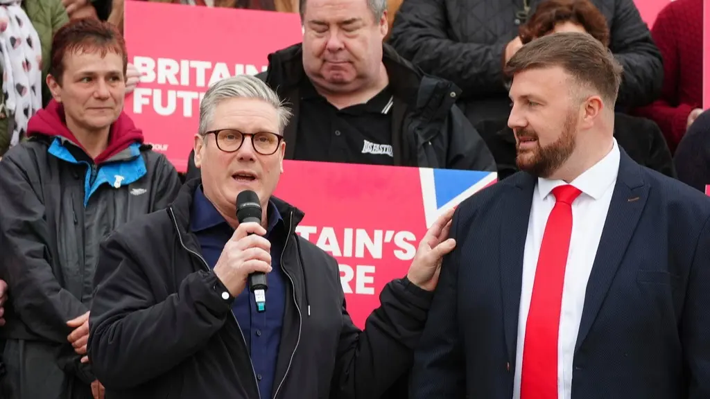 Labour leader Keir Starmer congratulating party member Chris Webb's bypoll victory in Blackpool South.
