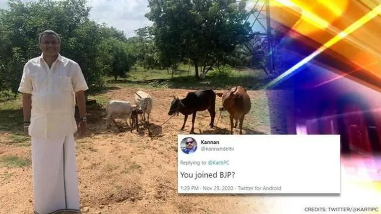 Karti Chidambaram posts photo with his cattle; lashes out at man who asked 'joined BJP?' Karti Chidambaram