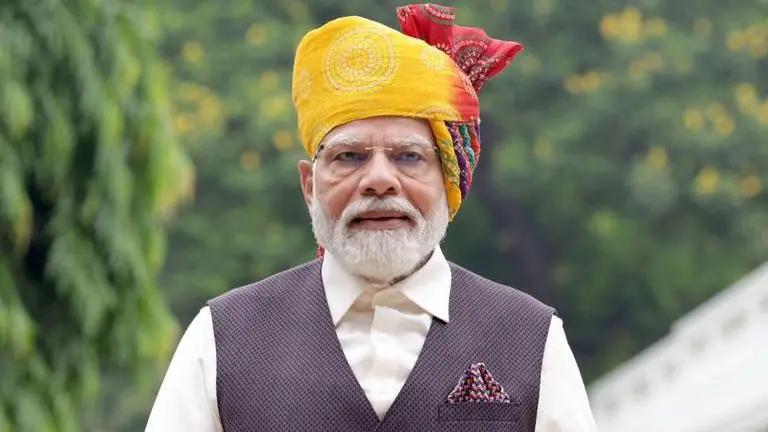 PM Modi dons multi-coloured Rajasthani-style turban on 77th Independence Day 77th Independence Day