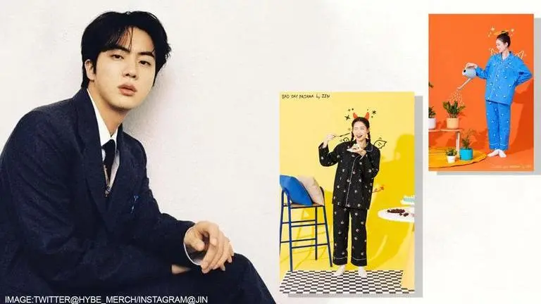 BTS, Jin, Hybe Merch, Jin merchandise online, Jin reacts to merch pajama sets