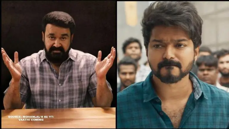Mohanlal and Vijay in Vaathi Coming, Source: Mohanlal's Instagram and Still from Vaathi Coming music video