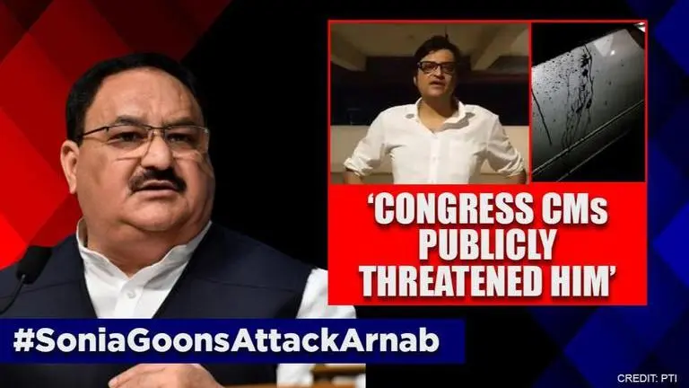 BJP chief JP Nadda shocked by attack on Arnab Goswami 'after Congress CMs' public threats' JP Nadda
