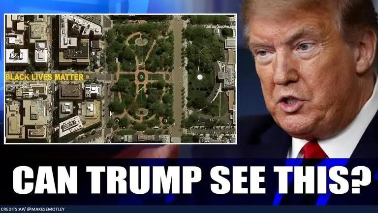 Massive Black Lives Matter painted in front of White House street; Trump's eyes wide shut Donald Trump