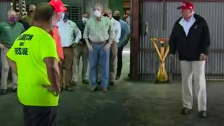 Trump visits warehouse for storm relief supplies