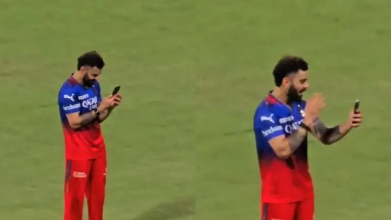 Virat Kohli shares flying kisses to Anushka & family after guiding RCB to a compelling victory Virat Kohli