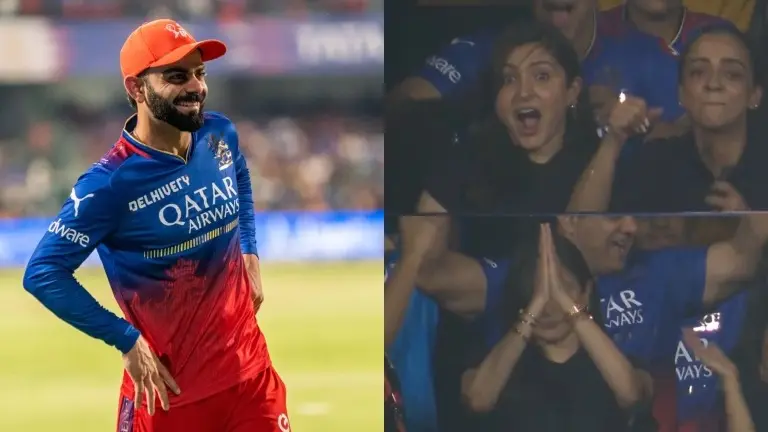 Virat Kohli's wife Anushka Sharma's PRICELESS reaction after RCB beat DC in must-win game goes viral Virat Kohli, Anushka Sharma