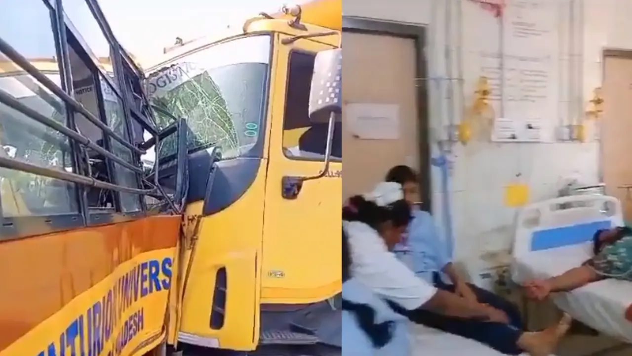 Andhra Pradesh: Tipper Lorry Rams Into College Bus of Centurion University in Vizianagaram District tipper lorry rams into a College bus of Centurion University
