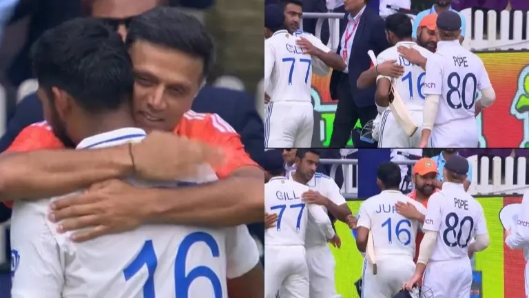 WATCH | Jubilant Rahul Dravid and Rohit Sharma fail to hide emotions, give bear hugs to Gill & Jurel Rahul Dravid & Rohit Shrama