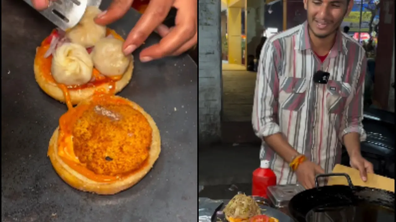 Vendor creates unique Momos Burger With Mayo And Noodles