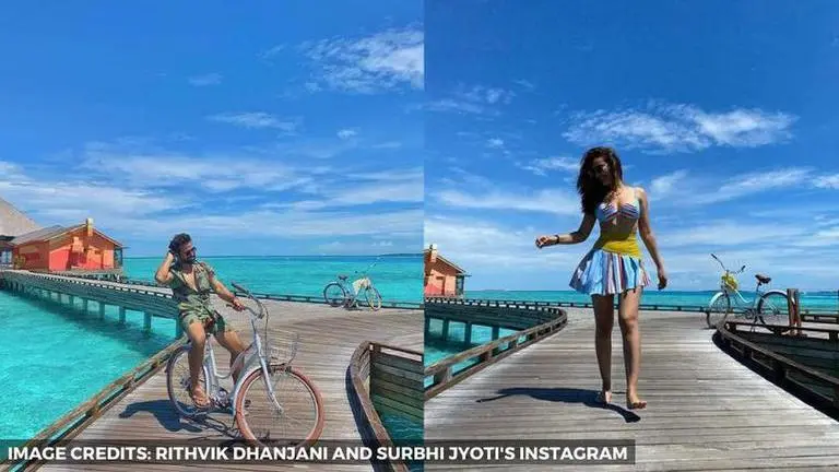 Rithvik Dhanjani and Surbhi Jyoti groove near Maldivian ocean while vacaying together Rithvik Dhanjani and Surbhi Jyoti's Instagram