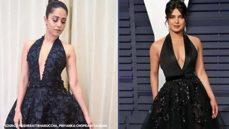 Nushrratt Bharuccha Or Priyanka Chopra: Who wore the plunging neckline black gown better? Nushrratt Bharuccha