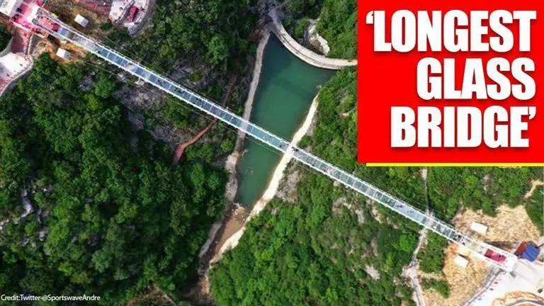 China unveils record-breaking full glass bridge in Huangchuan China: Guinness world record breaking full glass bridge opened in Huangchuan