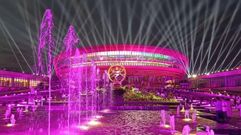 Magnificent G20 venue Bharat Mandapam with 'Nataraja' in front all lit up, pics inside G20 Summit venue