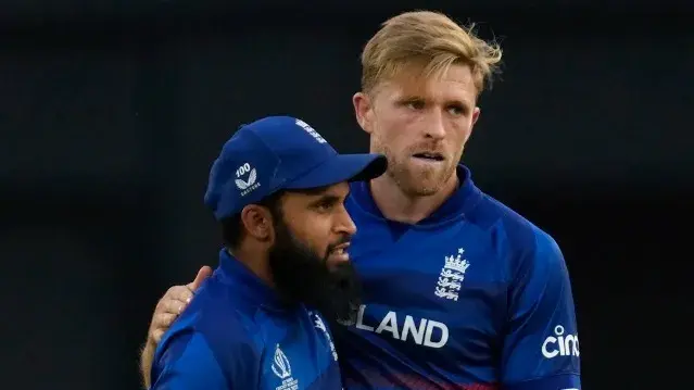 England bowlers David Willey and Adil Rashid during CWC 2023 match vs AUS