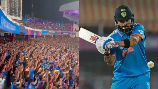 WATCH: Fans at Eden Gardens celebrate Virat Kohli's 'historic' 49th ODI century in unique style Fans at the Eden Gardens celebrate Virat Kohli's 49th ODI ton and Kohli plays a shot during CWC 2023