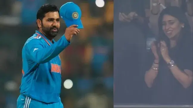 Rohit Sharma takes his maiden World Cup wicket, wife Ritika Sajdeh's rection goes viral - WATCH Indian captain Rohit Sharma and Ritika Sajdeh