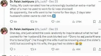 Bengaluru Physiotherapist's cook unravels an extramarital affair in