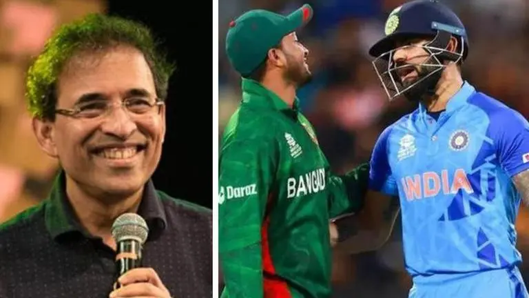 Bhogle shuts down Pakistan journalist for 'delusional' view on India vs Bangladesh match harsha bhogle, Pakistan, India vs Bangladesh, IND vs BAN, T20 World Cup, Virat Kohli fake fielding, Virat Kohli fake throw, Nurul Hasan