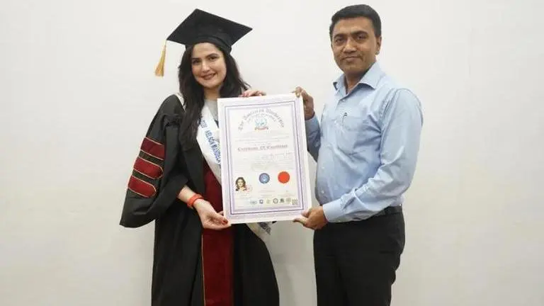 Zareen Khan receives 'Honorary doctorate'; feels 'overwhelmed' as Goa CM congratulates her Zareen Khan and Pramod Sawant