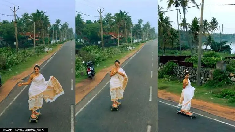 Kerala: Woman in saree skateboards across lush green streets; video amuses internet Kerala