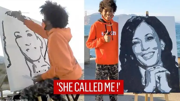 Kamala Harris calls teen who painted her portrait on Thanksgiving | Watch