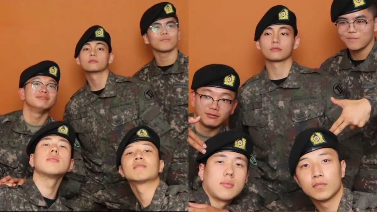 BTS V Gives A Glimpse Into His Military Life With Other Korean Soldiers BTS V with other soldiers