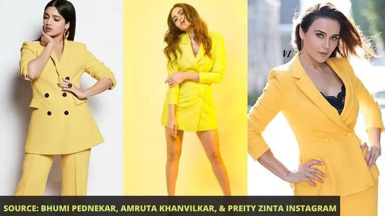 Bhumi Pednekar, Amruta Khanvilkar or Preity Zinta: Whose yellow formal attire is better? Bhumi Pednekar