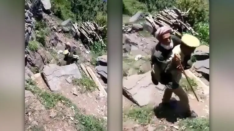 J&K cop carries elderly man uphill to get him vaccinated; union minister shares video J&K