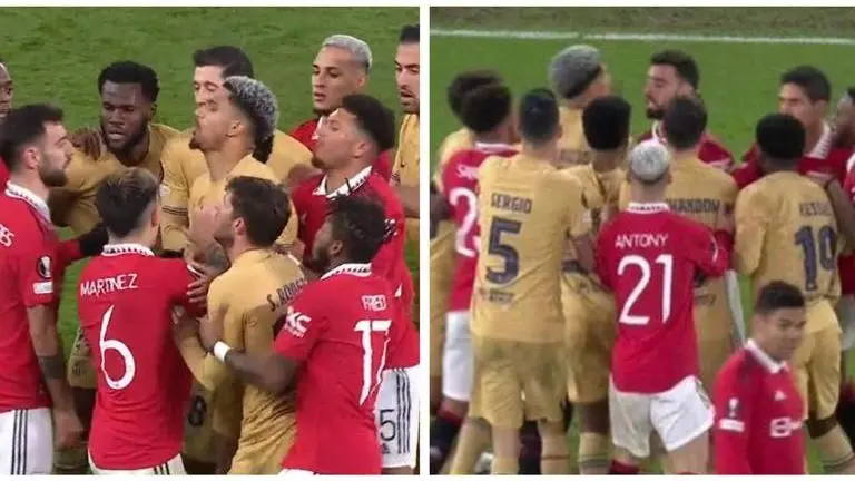 Casemiro's ice-cold reaction to Manchester United and Barcelona players brawl goes viral Casemiro